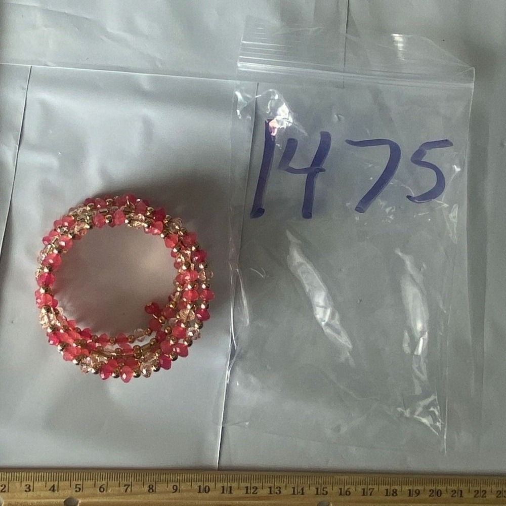 Sparkly Red Beaded Wrap‎ Bracelet Spiral Coil Charm Jewelry